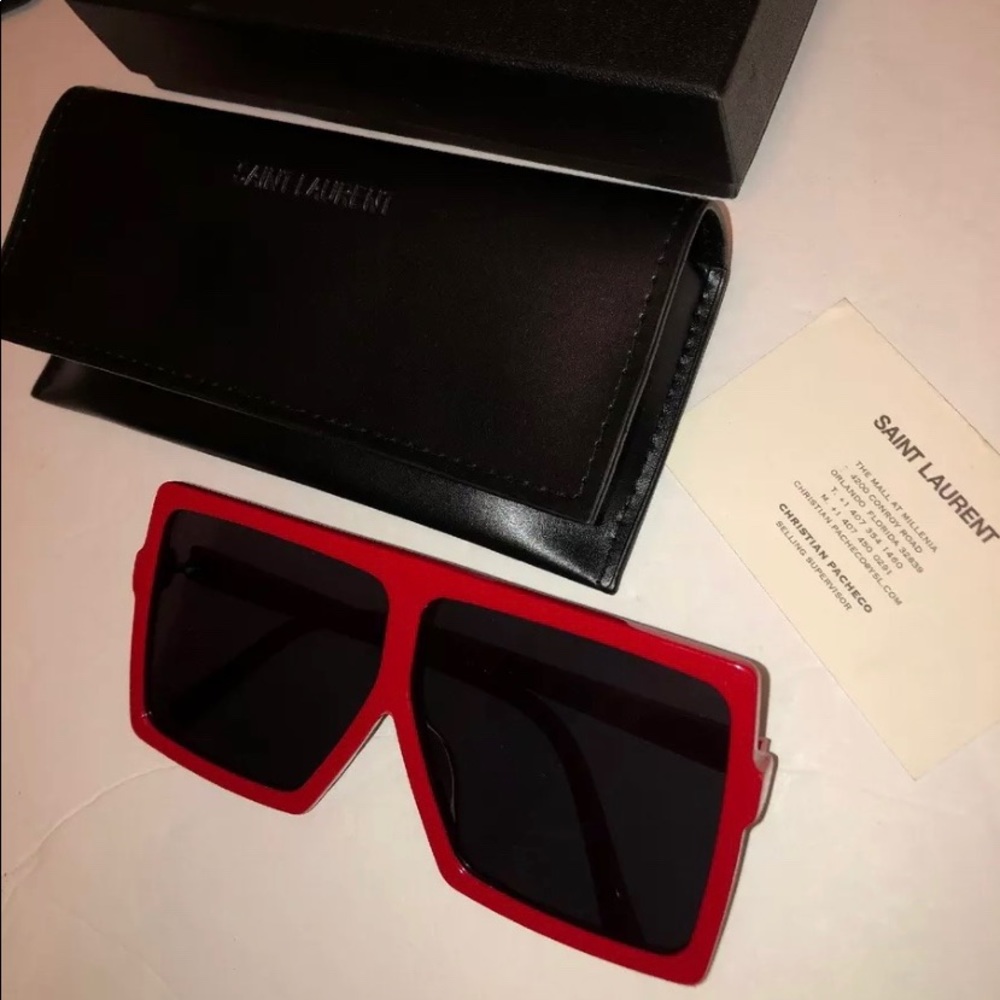 Saint Laurent Red Oversized Square Sunglasses with Black Lenses